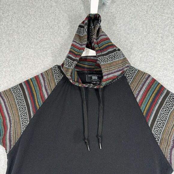 Beautiful Giant Hoodie Mens Medium Black Muti Pullover Aztec Print Short Sleeve - Picture 2 of 13